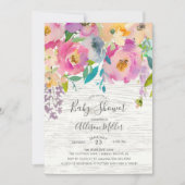 Rustieke Houten Pastel Bloemen Baby shower Invitat Kaart (Voorkant)