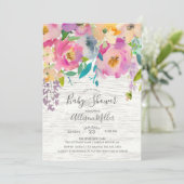 Rustieke Houten Pastel Bloemen Baby shower Invitat Kaart (Staand voorkant)