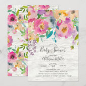 Rustieke Houten Pastel Bloemen Baby shower Invitat Kaart (Voorkant / Achterkant)
