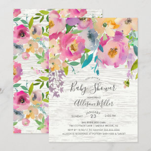 Rustieke Houten Pastel Bloemen Baby shower Invitat Kaart