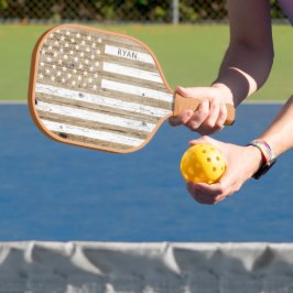 Rustieke Houten Patriottische Vlag van de VS Geper Pickleball Paddle