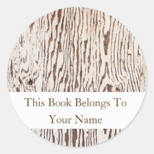 Rustieke Houten Patroon Bibliotheek Boekplaat Ronde Sticker