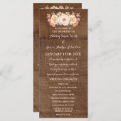 Rustieke houten perzik bloemenhuwelijksprogramma programmakaart (Voorkant / Achterkant)