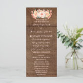 Rustieke houten perzik bloemenhuwelijksprogramma programmakaart (Staand voorkant)