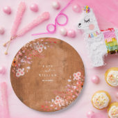 Rustieke Houten Perzik Wildbloemen Bloemen Bloemen Papieren Bordje (Feest)