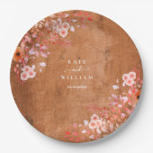 Rustieke Houten Perzik Wildbloemen Bloemen Bloemen Papieren Bordje (Voorkant)