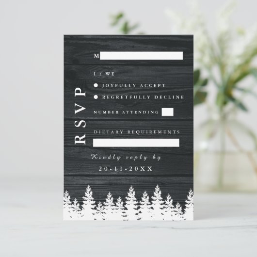 Rustieke Houten Pijnbomen Herfst Herfst Winter Wed RSVP Kaartje (Staand voorkant)