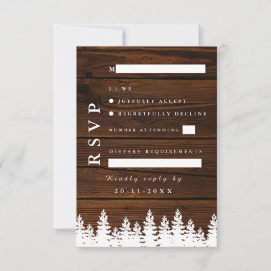 Rustieke Houten Pijnbomen Herfst Herfst Winter Wed RSVP Kaartje (Voorkant)