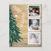 Rustieke Houten Pijnboom Fotocollage Kerstmis Feestdagenkaart (Voorkant)