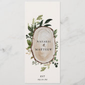 Rustieke houten plak foliage bruiloft groen menu (Voorkant)