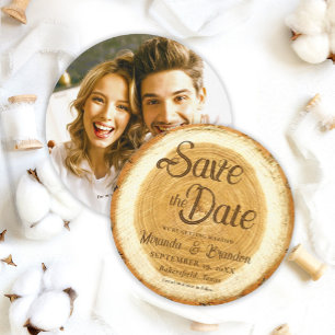 Rustieke houten plak foto trouwkaart save the date kaart