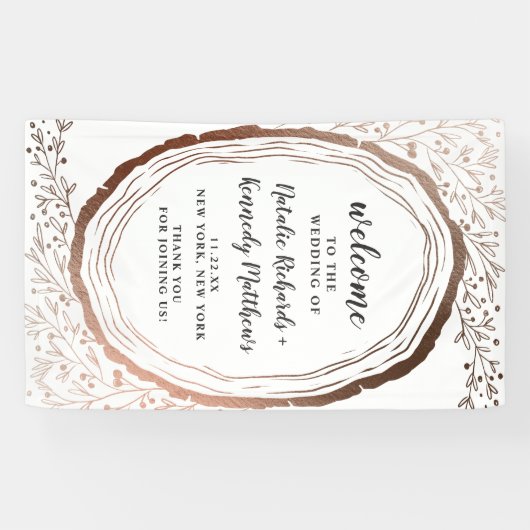 Rustieke houten plak koperen Folie herfst bruiloft Spandoek (Horizontaal)