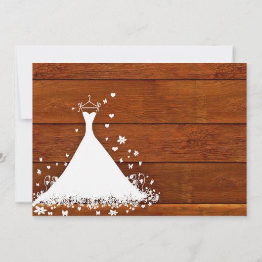 Rustieke houten plank en trouwjurk Vrijgezellenfee Kaart (Achterkant)