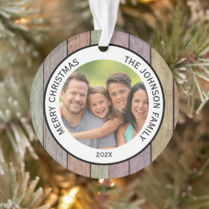 Rustieke houten plank familie foto ornament