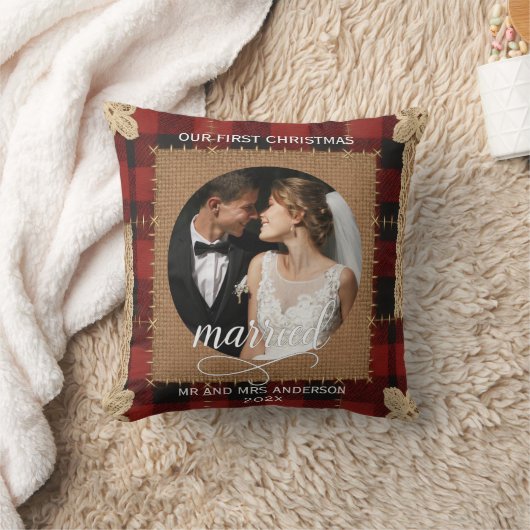Rustieke houten plank geruite eerste kerst getrouw kussen (Deken)