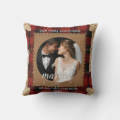 Rustieke houten plank geruite eerste kerst getrouw kussen (Achterkant)