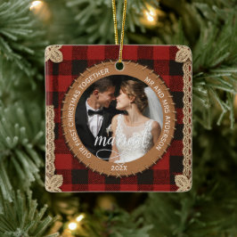 Rustieke Houten Plank Geruite Eerste Kerstmis Gehu Keramisch Ornament