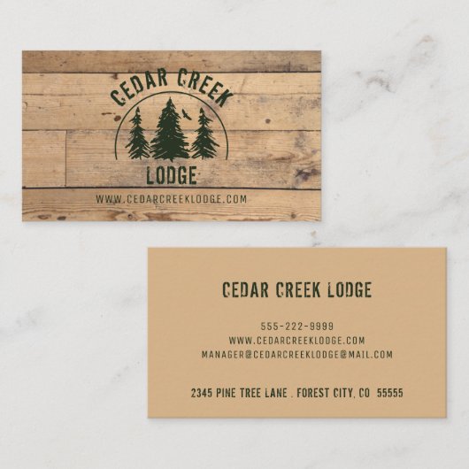 Rustieke houten plank groene bos bomen visitekaartje (Voorkant / Achterkant)