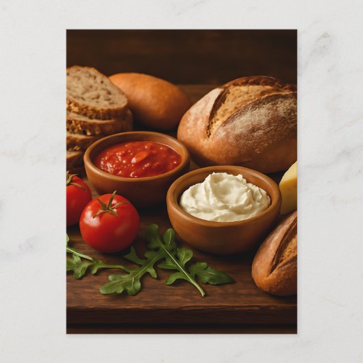 Rustieke houten plank met ambachtelijke broodjes k briefkaart (Voorkant)