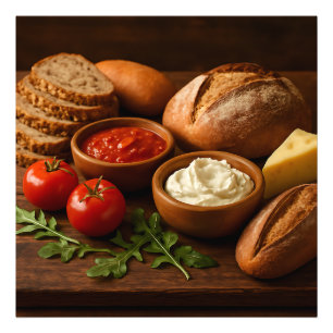 Rustieke houten plank met ambachtelijke broodjes k foto afdruk