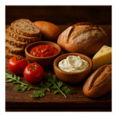 Rustieke houten plank met ambachtelijke broodjes k perfect poster (Voorkant)