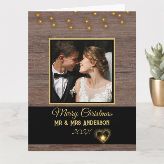 Rustieke Houten plank Mr en Mrs Christmas Kaart (Kleine Plant)