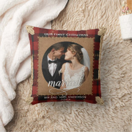 Rustieke Houten Plank Plaid Eerste Kerstmis Getrou Kussen