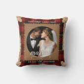 Rustieke Houten Plank Plaid Eerste Kerstmis Getrou Kussen (Voorkant)