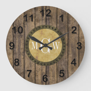 Rustieke Houten Planken #1 Steampunk 3 Monogram Grote Klok