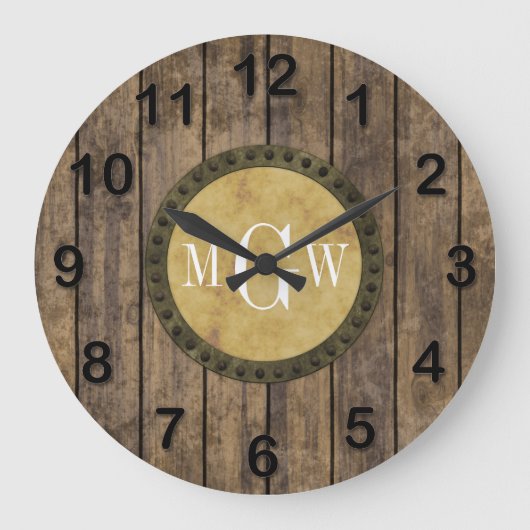 Rustieke Houten Planken #1 Steampunk 3 Monogram Grote Klok (Voorkant)