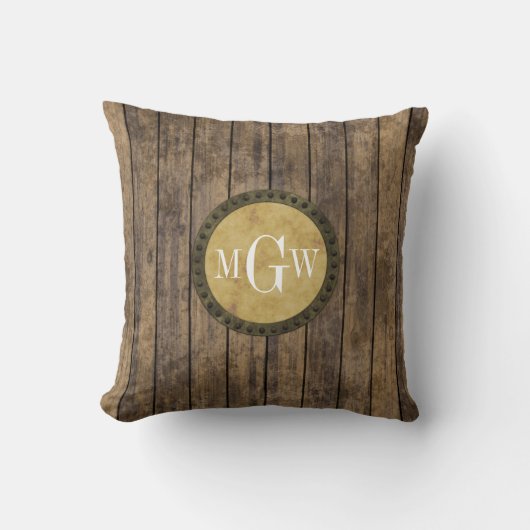 Rustieke houten planken #1 Steampunk 3 Monogram Kussen (Voorkant)