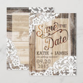 Rustieke houten planken en kant Save the Date Aankondigingskaart (Voorkant / Achterkant)