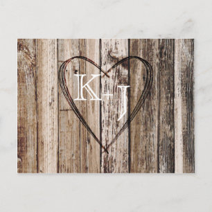 Rustieke Houten Planken Hart Etsen Save the Date Aankondigingskaart