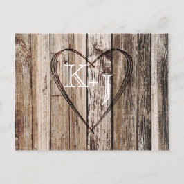 Rustieke Houten Planken Hart Etsen Save the Date Aankondigingskaart