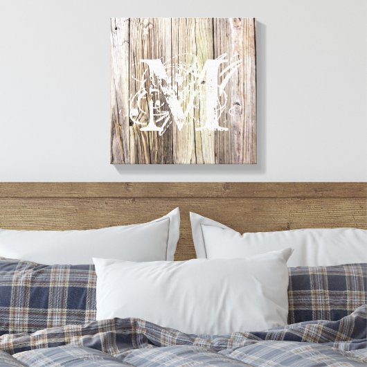 Rustieke houten planken met monogram canvas afdruk (Insitu (Slaapkamer))