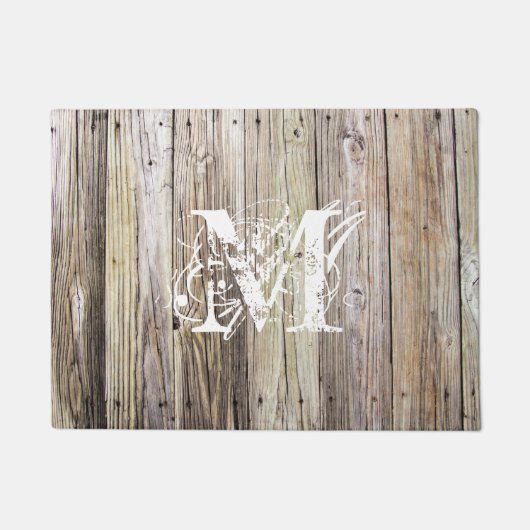 Rustieke houten planken met Shabby Chic Monogram Deurmat (Voorkant)