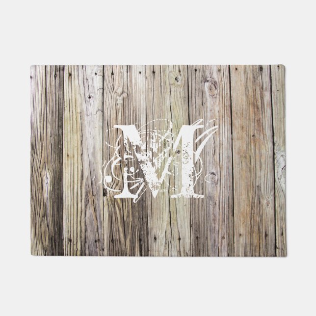 Rustieke houten planken met Shabby Chic Monogram Deurmat (Voorkant)