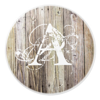 Rustieke houten planken met Shabby Chic Monogram Keramische Knop