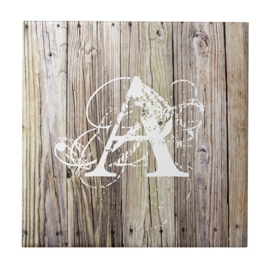 Rustieke houten planken met Shabby Chic Monogram Tegeltje (Voorkant)