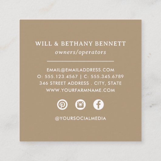 Rustieke Houten Plantaardige Krat Boerderij Produc Vierkante Visitekaartje (Achterkant)