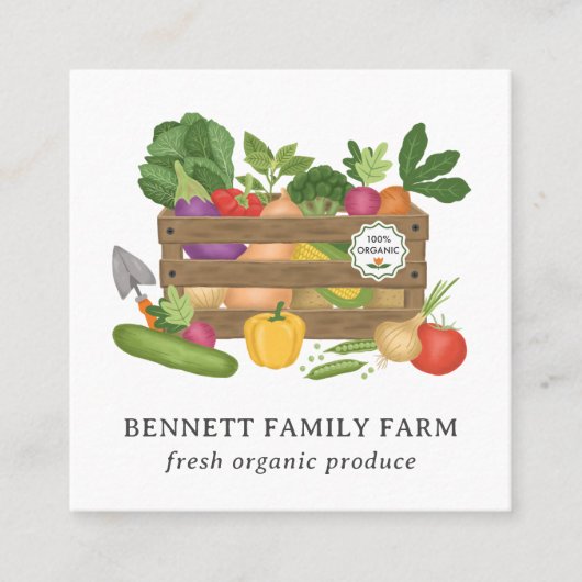 Rustieke Houten Plantaardige Krat Boerderij Produc Vierkante Visitekaartje (Voorkant)