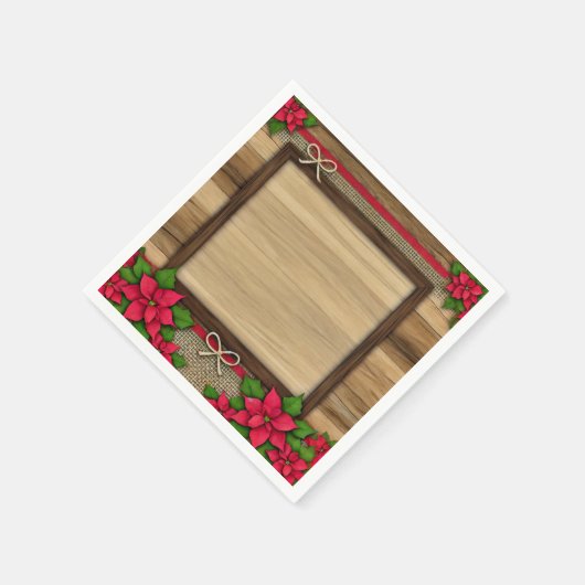 Rustieke Houten Poinsettia Bloemen Lijst Decoupage Servet (Hoek)