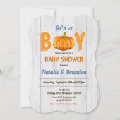 Rustieke houten pompoen baby jongen shower uitnodi kaart (Voorkant)