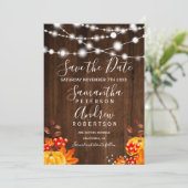 Rustieke houten pompoen slingerlichtjes save the d date (Staand voorkant)