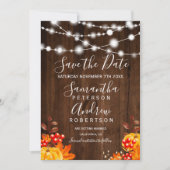 Rustieke houten pompoen slingerlichtjes save the d save the date (Voorkant)