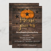 Rustieke Houten Pompoen & Sterren Herfst Uitnodigi Kaart (Voorkant / Achterkant)