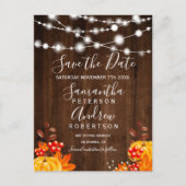 Rustieke houten pompoen string lampen opslaan van  aankondigingskaart (Voorkant)