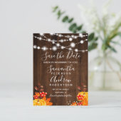 Rustieke houten pompoen string lampen opslaan van  aankondigingskaart (Staand voorkant)