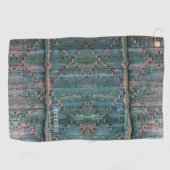 Rustieke houten poort en strijkijzer in blauw, gep golfhanddoek (Horizontaal)