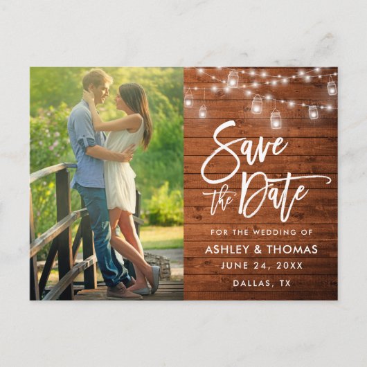 Rustieke houten pot lampjes penseelscript Sla de d Briefkaart (Voorkant)